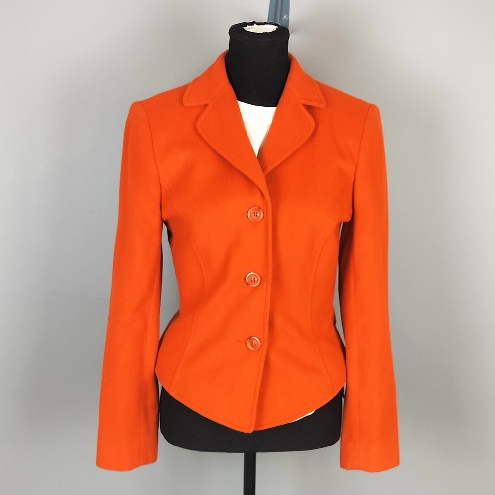 Louben Wool Cashmere Tailored Spring Coat Sz 8‎ Orange Curved Hem Made in Canada